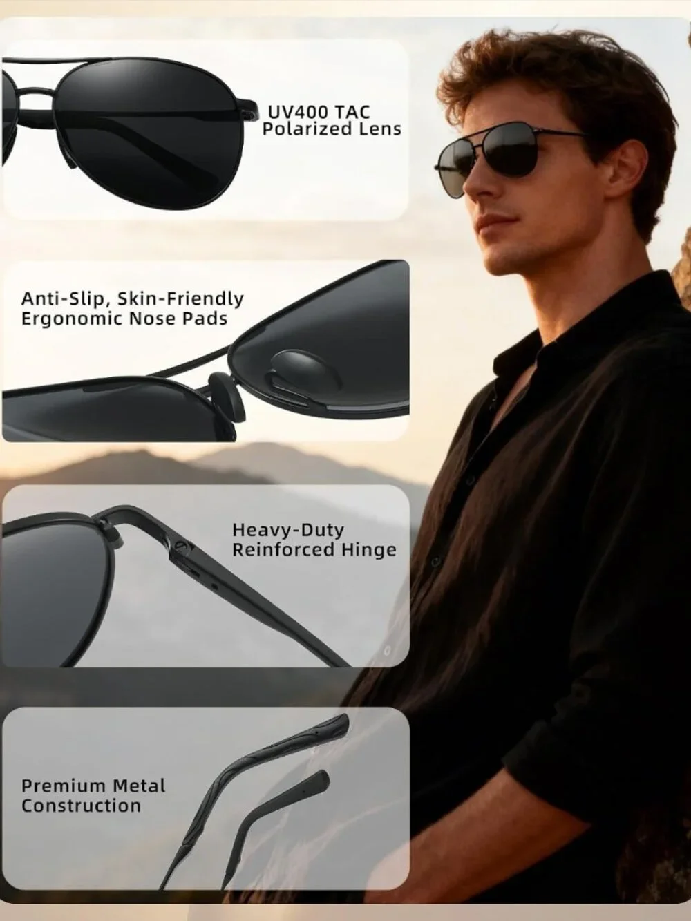 3 Pack Sunglasses Set - Retro Round, Aviator & Classic Styles, Polarized UV400